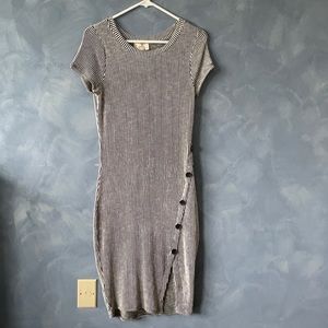 Black and white striped button side midi dress